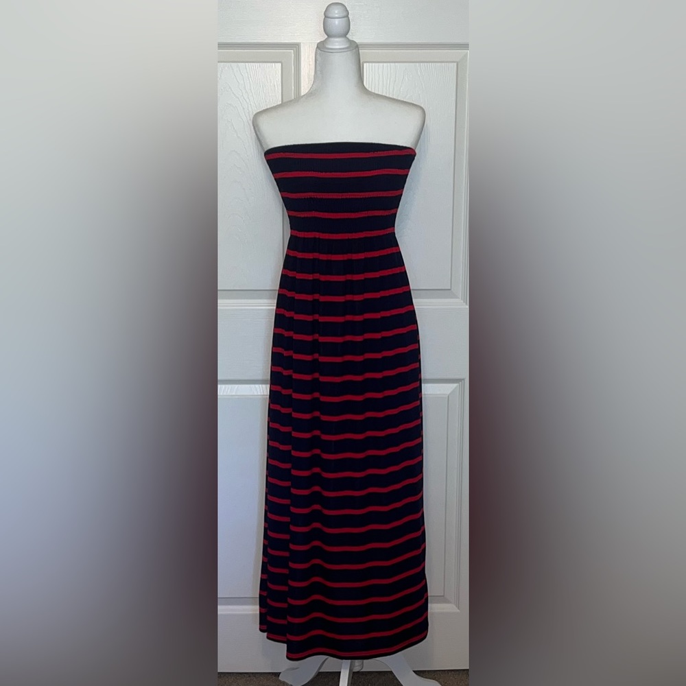 Women’s navy and red striped tube top maxi dress  size M